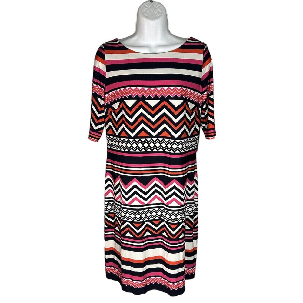 Eliza J Womens Size4 Dress Blue Orange Pink Elbow Length Sleeve Knee Length New!